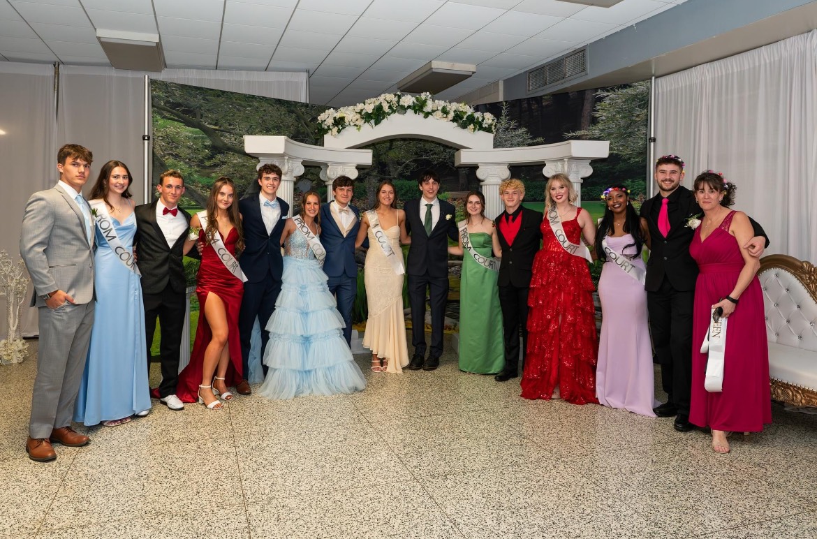 The 24 FHS prom court pose for a photo with Mrs. Green at the dance. Pictured left to right: Chase Leezer, Allie Strickland, Wyatt Shaw, Mason Riley, Talon Ritenour, Kate Cornwell, Billy Brooks, Ashley Heflin, David Achter, Ali Patusky, Jake Miller, Grace Jones, Eden Moldonado, and Marshall Graham.